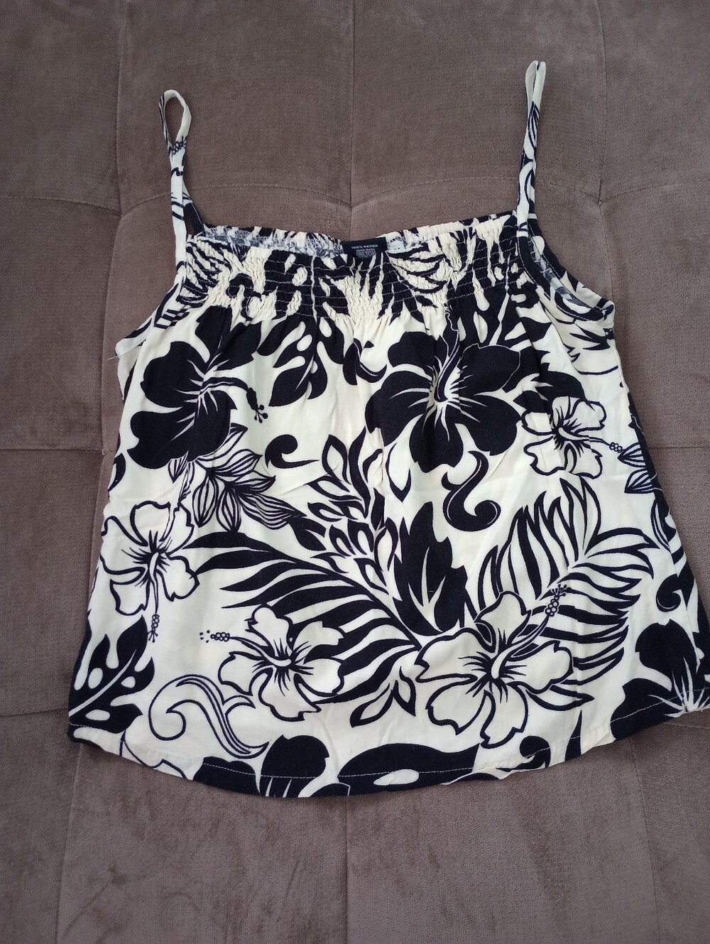 Kids - Black And Cream Tank Top W/Hibiscus And Leaves Design